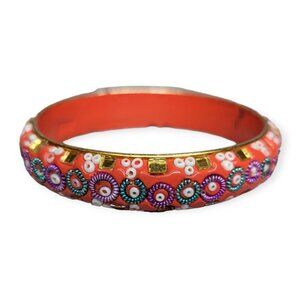 Beautiful Indian Bollywood Beaded & Wood Coral Colored Bangle Bracelet-One Size